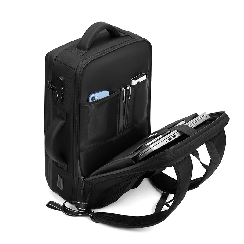 Business Backpack Brief - กระเป๋าเป้สะพายหลังสำหรับเดินทางเพื่อธุรกิจแบบกันน้ำพร้อมพอร์ตชาร์จ USB ความจุขนาดใหญ่ขยายได้ พรีเมียม ผิวมันเงา ป้องกันการโจรกรรม